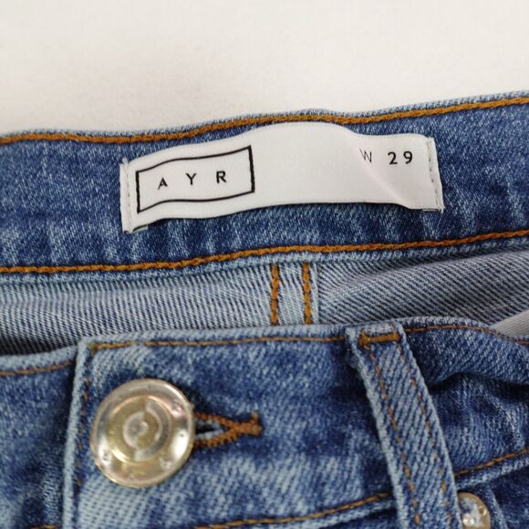 AYR The Yes Yes Yes Jeans Women's 29x26 Blue Denim High Rise Straight Crop Fray - Picture 4 of 16